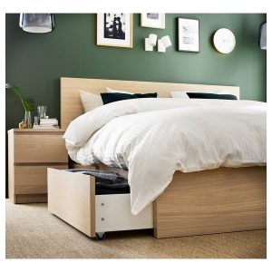 MALM Estructura de cama con 2 cajones, Chapa roble tinte blanco